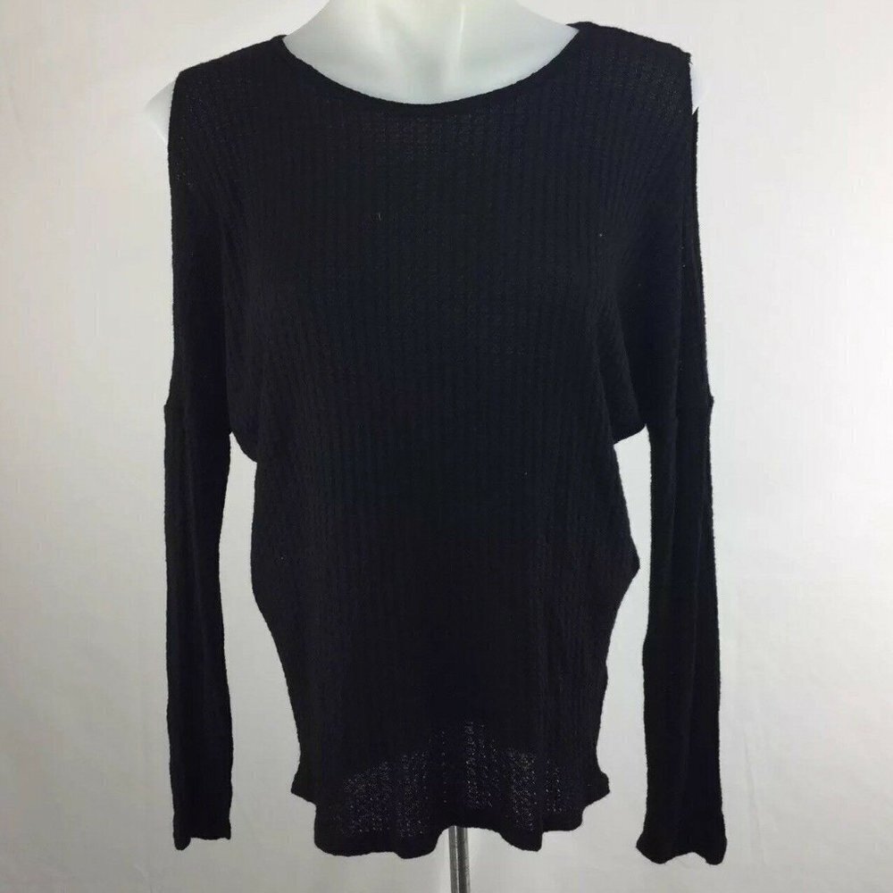 Velvet by Graham Spencer Womens Sz Small S Top Cold Shoulder solid Black Sweater